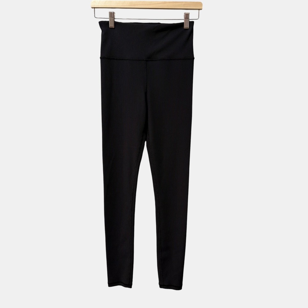 Athleta Elation Rib Tight Leggings Black High Waisted Ribbed Yoga Pilates/S Tall